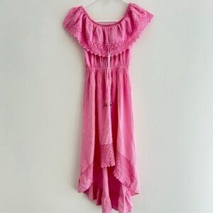 Seaspice Pink Off Shoulder Hawaiian Lace High Low Midi Dress Small